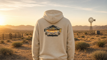 Load image into Gallery viewer, Pescador Solar Hoodie person mockup — 50% garment-back exact Pescador art